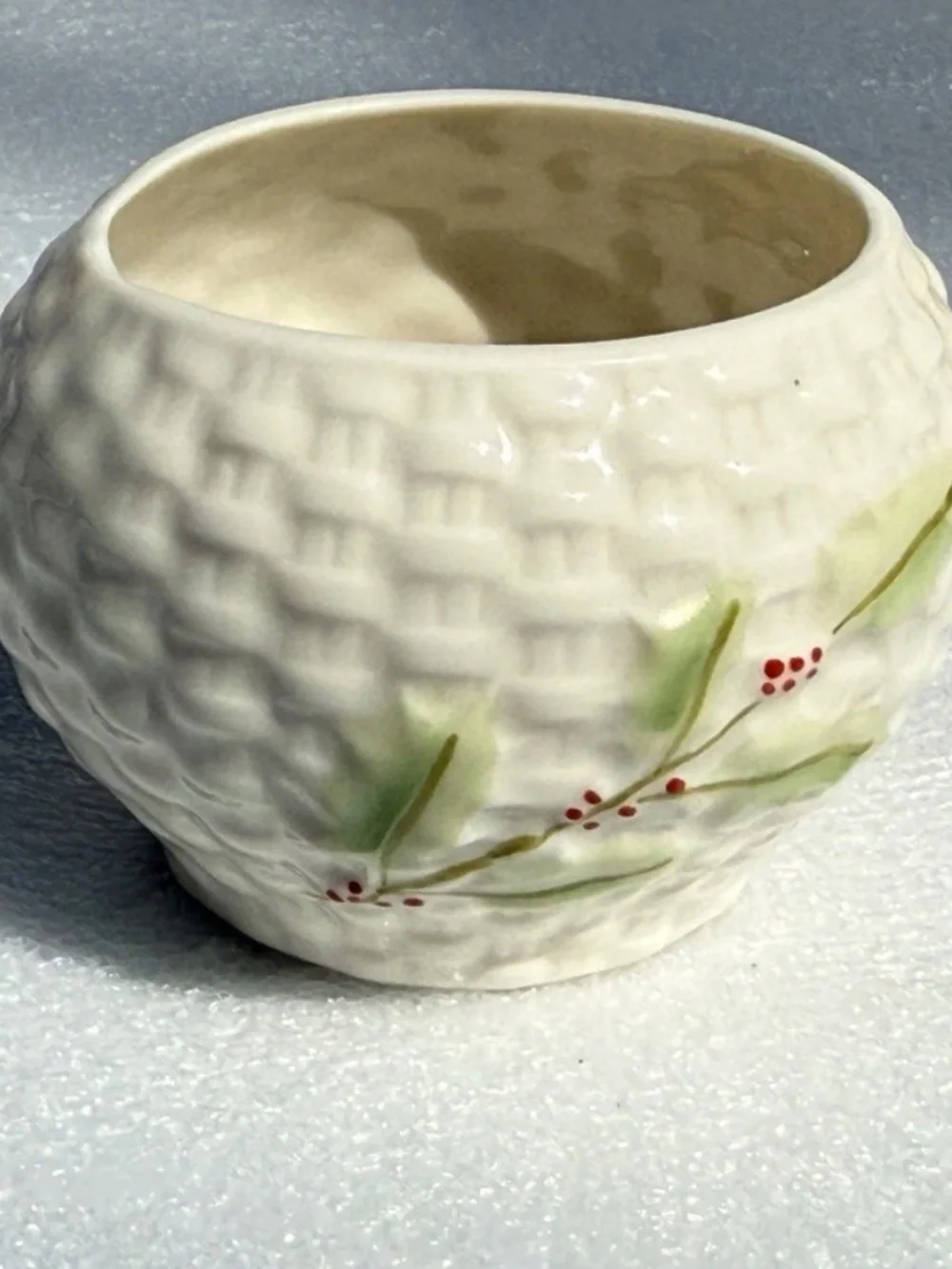 Belleek Enchanted Holly Creamer & Sugar Set Ireland Bone China Basket Weave
